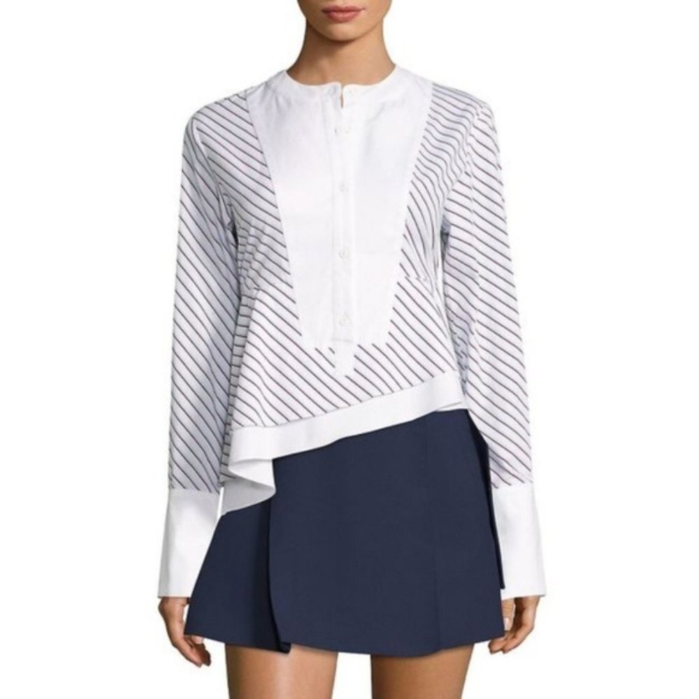 Carven Striped Asymmetrical Peplum Top